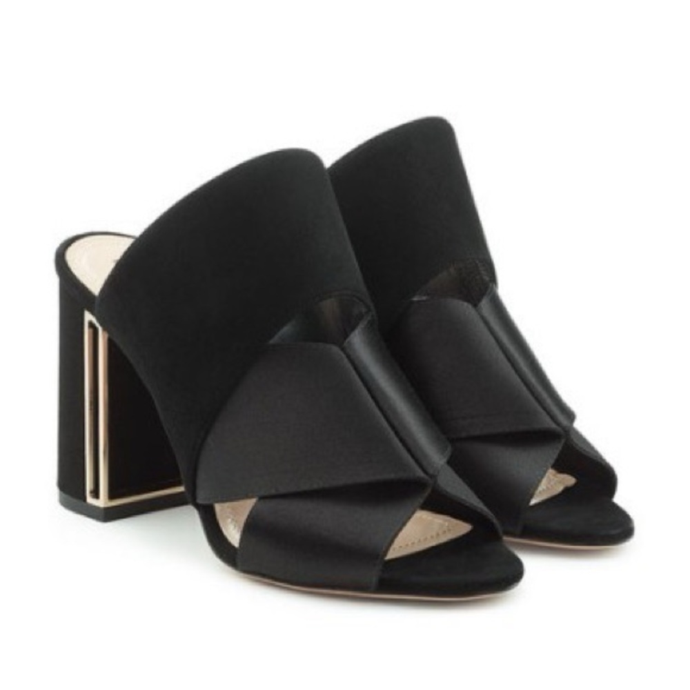 Women's Nicholas Kirkwood Nini Suede and Satin Black Heeled Mules